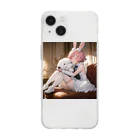 フウマショプのうさぎと犬のハグ Soft Clear Smartphone Case