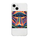 Zvookのサイケデリック　UFO Encountering the Unknown Soft Clear Smartphone Case