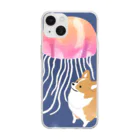 コーギーライフのクラゲとコーギー Soft Clear Smartphone Case