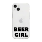 BEERのビールガール_黒字(透過) Soft Clear Smartphone Case