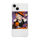 チワワ愛好家ショップのワワ大好き魔女のハロウィン・キャンディ・キス Soft Clear Smartphone Case