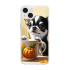 DeenaDeeのAutumn Curiosity: Chihuahua & Mug Magic 秋の好奇心: チワワとマグカップ ソフトクリアスマホケース