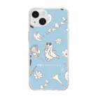 草原で走りたいのカレイ子さんとお花たち(ブルー) Soft Clear Smartphone Case