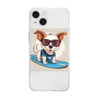 With-a-smileのサーフィン犬 Soft Clear Smartphone Case