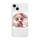 もふもふアニマルズの妖精のクリスマス Soft Clear Smartphone Case