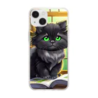 yoiyononakaの図書室の黒猫02 Soft Clear Smartphone Case