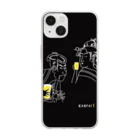 ビールとアート TM-3 Designの名画 × BEER（浮世絵男女）白線画-ブラック Soft Clear Smartphone Case