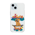 sloth_giraffeのスケートボードするワンコ Soft Clear Smartphone Case