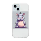 blue sky shopのかわいいカバのグッズ Soft Clear Smartphone Case