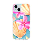 tropical artのプルメリアフラワー＆シェル　plumeria flower & shell Soft Clear Smartphone Case