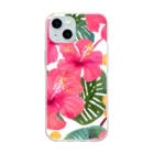 tropical artのハイビスカスフラワーhibiscus flower Soft Clear Smartphone Case