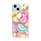 tropical artのプルメリアフラワー＆シェル　plumeria flower & shell Soft Clear Smartphone Case