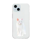 コマタヒチの【オッドアイ】半目の白猫 Soft Clear Smartphone Case