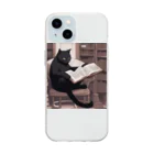 mugcupの本を読む黒猫 Soft Clear Smartphone Case