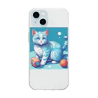 raft.weavingの狩猫ブルー Soft Clear Smartphone Case