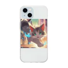 as企画の異能の力を放つ猫 Soft Clear Smartphone Case