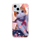 ParadigmStar　パラダイムスターの桜咲く華の学生猫 hana Soft Clear Smartphone Case