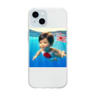 taka-kamikazeの遊泳する赤ちゃん日本代表 Soft Clear Smartphone Case