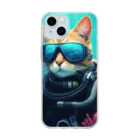 ryusky_333のサングラスをかけてスキューバダイビングを楽しむ猫 Soft Clear Smartphone Case