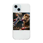 Laugh-Tのウサギとライオンのボクシング Soft Clear Smartphone Case