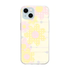 kazeou（風王）のレトロ風花(ドット)黄・ピンク縦 Soft Clear Smartphone Case