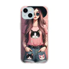 SaltyCookie Design Worksの猫好きの女の子のファッション(1) Soft Clear Smartphone Case