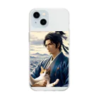 猫好き Japanの猫好きな武士 Soft Clear Smartphone Case