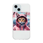 オシャンな動物達^_^の桜舞うなかオシャン猫 Soft Clear Smartphone Case