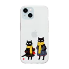 Lapis SHOPの黒猫夫婦のお買い物 Soft Clear Smartphone Case