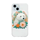 りんりんの可愛いシロクマちゃんショップ　かわいいよ！の花に囲まれている白くま Soft Clear Smartphone Case