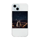 araiguma_shopの星を眺めているアライグマ Soft Clear Smartphone Case