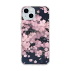 ほっと一息の夜桜 Soft Clear Smartphone Case