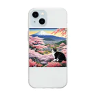 だんのんの桜と富士山と猫 Soft Clear Smartphone Case