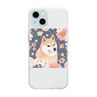 Grazing Wombatの日本画風、柴犬と桜２-Japanese-style painting of a Shiba Inu with cherry blossoms 2 ソフトクリアスマホケース