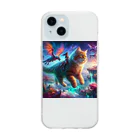 パパネコのドラゴンにゃんこ Soft Clear Smartphone Case