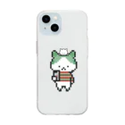 〇〇とネコのスマホを持つドット絵ネコとネコ Soft Clear Smartphone Case