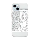 猫集めの爽やかな女性が描かれた線画 Soft Clear Smartphone Case