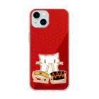 絵娯クリエイトのひのもとにゃんこ®️ 太鼓 / 臙脂 Soft Clear Smartphone Case