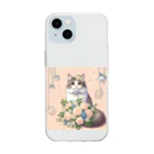 Y m @Y's shopの猫と薔薇　パールver. Soft Clear Smartphone Case