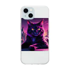 S Uの夜の静けさを満喫する猫 Soft Clear Smartphone Case