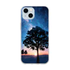 猫との風景の風景_星空と木 Soft Clear Smartphone Case