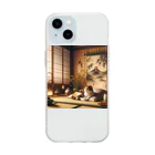 EMAKIの和紋様 x 猫　竹と猫の和室 Soft Clear Smartphone Case