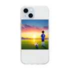 musashiyaの夕日とサッカー少年 Soft Clear Smartphone Case