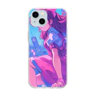 シロクマペンギンの昭和レトロアニメ風近未来ガール Soft Clear Smartphone Case