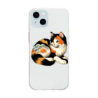 eveeveの浮世絵の三毛猫 Soft Clear Smartphone Case