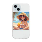 Chama's shopのビーチガール Soft Clear Smartphone Case