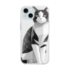 designinglab-itemsの日本の猫　ハチワレさん Soft Clear Smartphone Case