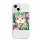 キュート＆クールのアニメ調・花畑の猫 Soft Clear Smartphone Case