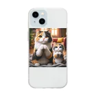 亀蘭タマムシの三毛猫親子のお願い Soft Clear Smartphone Case