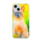 猫好きの谷の猫の水彩画/花畑のトンキニーズねこのイラスト/ポイントネコ Soft Clear Smartphone Case